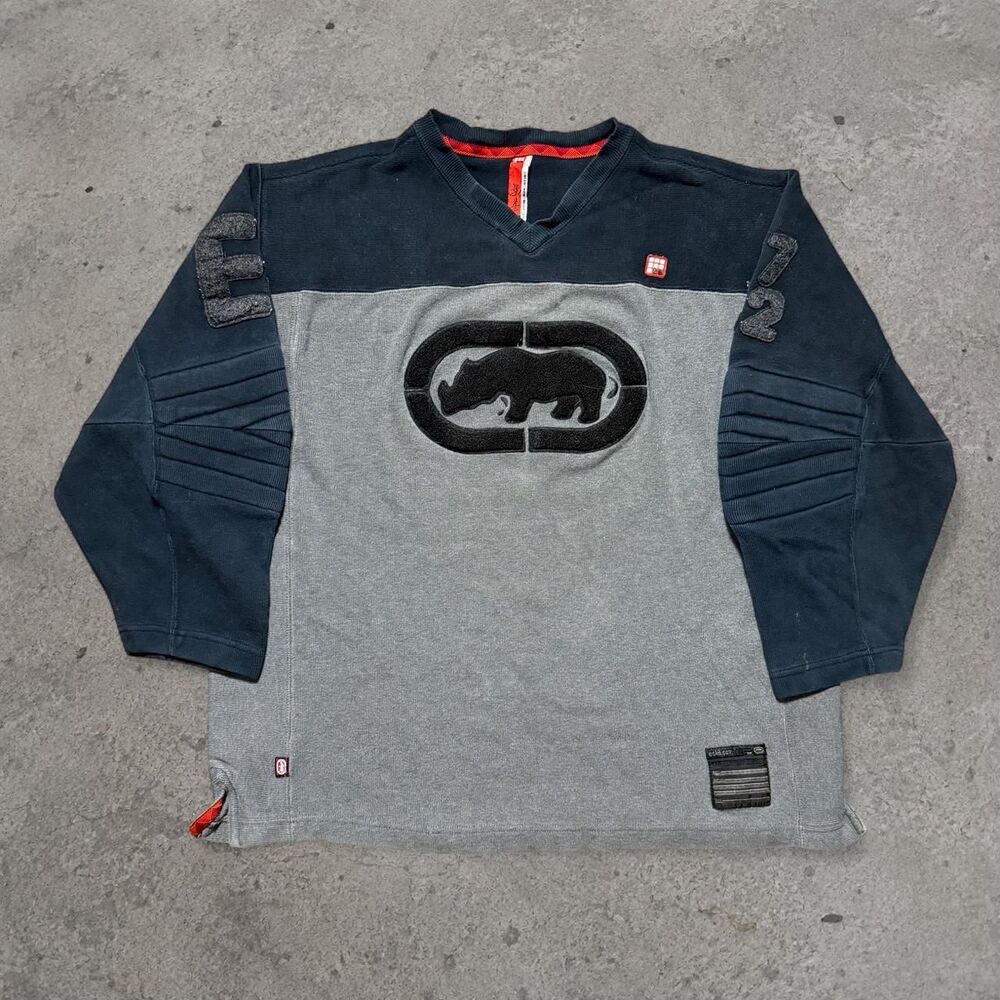 Vintage Y2K Ecko Untld. Jersey Crewneck Sweatshirt Boxy Fit Rhino Embroidered XL